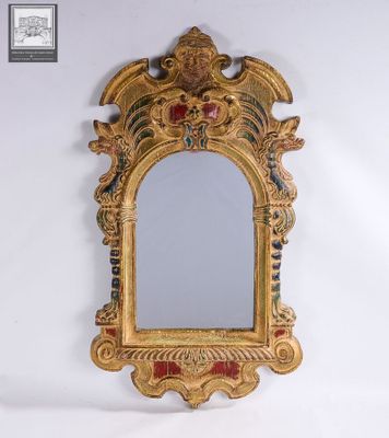 Italie - Miroir ancien avec encadrement en bois sculpté poly…