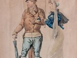 painting of a man and a woman standing next to each other holding umbrellas