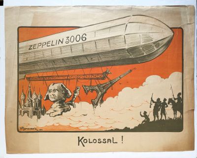 une vieille affiche de propagande allemande représentant un homme dans un avion