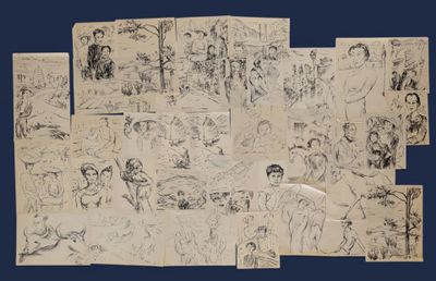 a lot of drawings of people and animals on this page