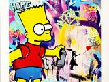tableau représentant Homer Simpson avec une bombe de peinture devant un mur recouvert de graffitis