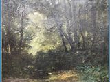 une peinture à l'huile représentant une scène de forêt traversée par un sentier