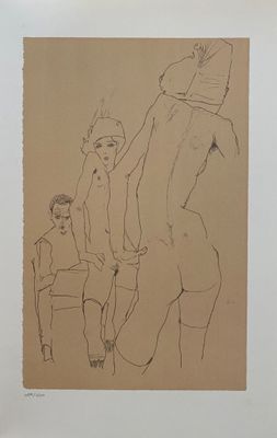 Egon Schiele - Schiele Drawing a Nude Model Before a mirror