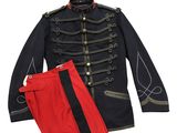 an image of a military uniform with red pants and a black jacket