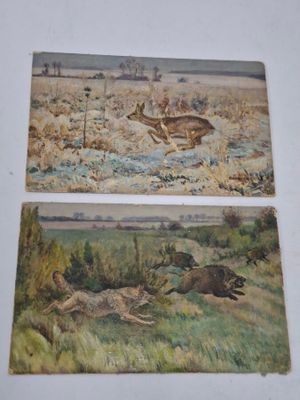 deux tableaux représentant des animaux courant dans un champ, placés l'un à côté de l'autre