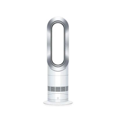 un ventilateur colonne blanc posé sur une table blanche