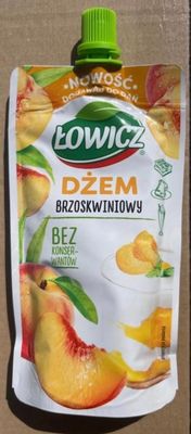 pouch of frozen peaches with a green cap on a table