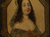 a painting of a woman in a red dress with a veil