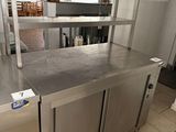 a stainless steel counter in a commercial kitchen