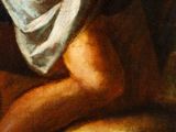 an image of a painting of a man holding a baguet