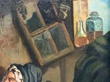 an old painting of a man and a woman sitting at a table