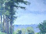 tableau représentant une rivière qui traverse une forêt verdoyante et luxuriante, peuplée d'arbres