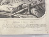 a drawing of a man laying on a bed next to a cat