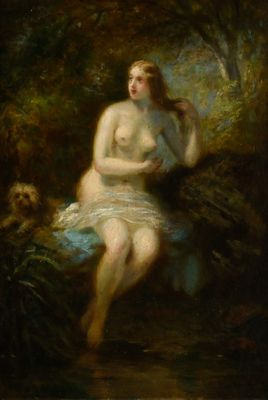 une image représentant un tableau où l'on voit une femme assise dans l'eau
