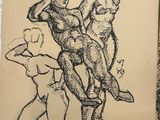 a drawing of a man and a woman standing next to each other
