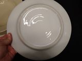 a person holding a white plate with a white wave on it