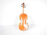 an old violin sitting on a white surface with a white background