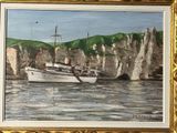 une image d'un tableau représentant un bateau sur l'eau