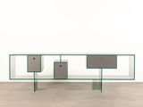 an image of a glass table with two drawers on top of it