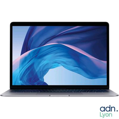 an apple macbook air laptop with a blue screen and a white background
