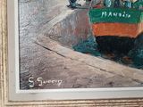 a picture of a painting of a boat on the water