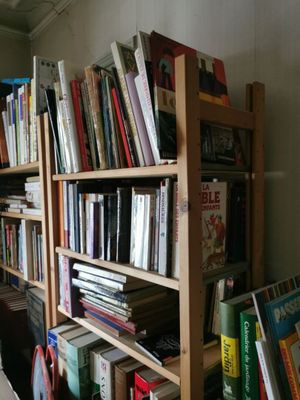 une bibliothèque remplie de livres, dans un coin de la pièce
