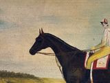 a painting of a man riding a horse in a field
