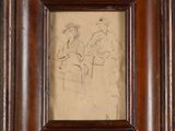 an old drawing of a man and a woman in a wooden frame