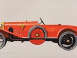 dessin représentant une vieille voiture rouge sur fond blanc