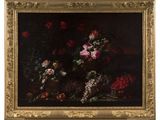 an image of a painting of flowers in a vase on a table