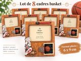 six wooden picture frames with a basketball and basketball ball in them