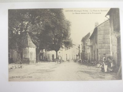 une photo en noir et blanc d'une rue où l'on voit un cheval et une calèche