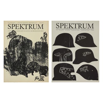 two black and white posters of various types of hats on a white background