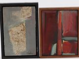 deux tableaux encadrés : l'un en rouge et gris, l'autre en noir et blanc