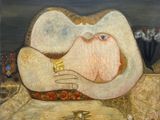une image représentant un tableau où l'on voit une femme tenant un verre de vin