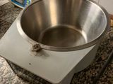 un saladier posé sur une balance dans la cuisine