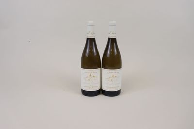 deux bouteilles de vin posées l'une à côté de l'autre sur une surface blanche