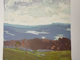 a picture of a painting of a view of a mountain range