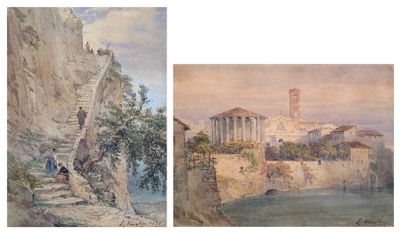LOUIS HAGHE (1806-1885) " Escaliers à Anacapri " et " Tempie…