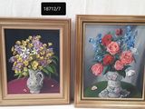 two paintings of flowers in a vase on a table