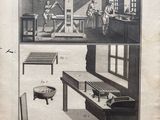 a picture of a drawing of a room with a table and chairs