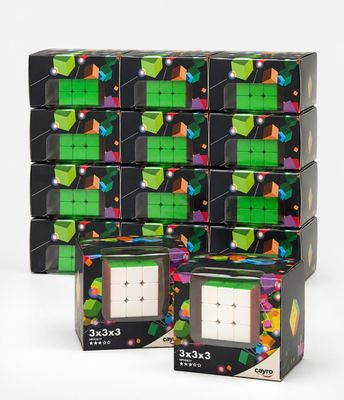 several cubes of different colors and shapes are stacked on top of each other