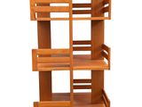 an image of a wooden book shelf with shelves