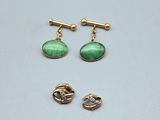 three pairs of gold and green stone earrings