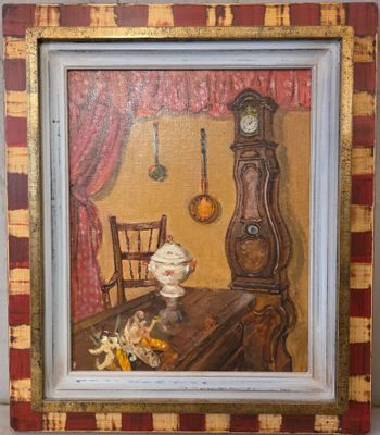 une photo d'un tableau représentant une scène de cuisine, dans un cadre