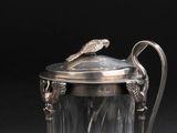 paire de théières anciennes en verre plaqué argent, avec cuillères