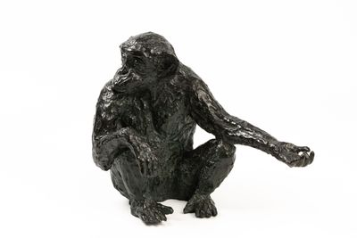 statue of a monkey sitting on a white surface