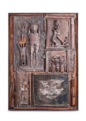 an image of a wooden plaque with a picture of a man and a woman