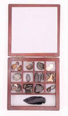 une boîte en bois contenant divers objets