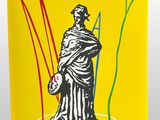 a painting of a statue of a man holding a sword